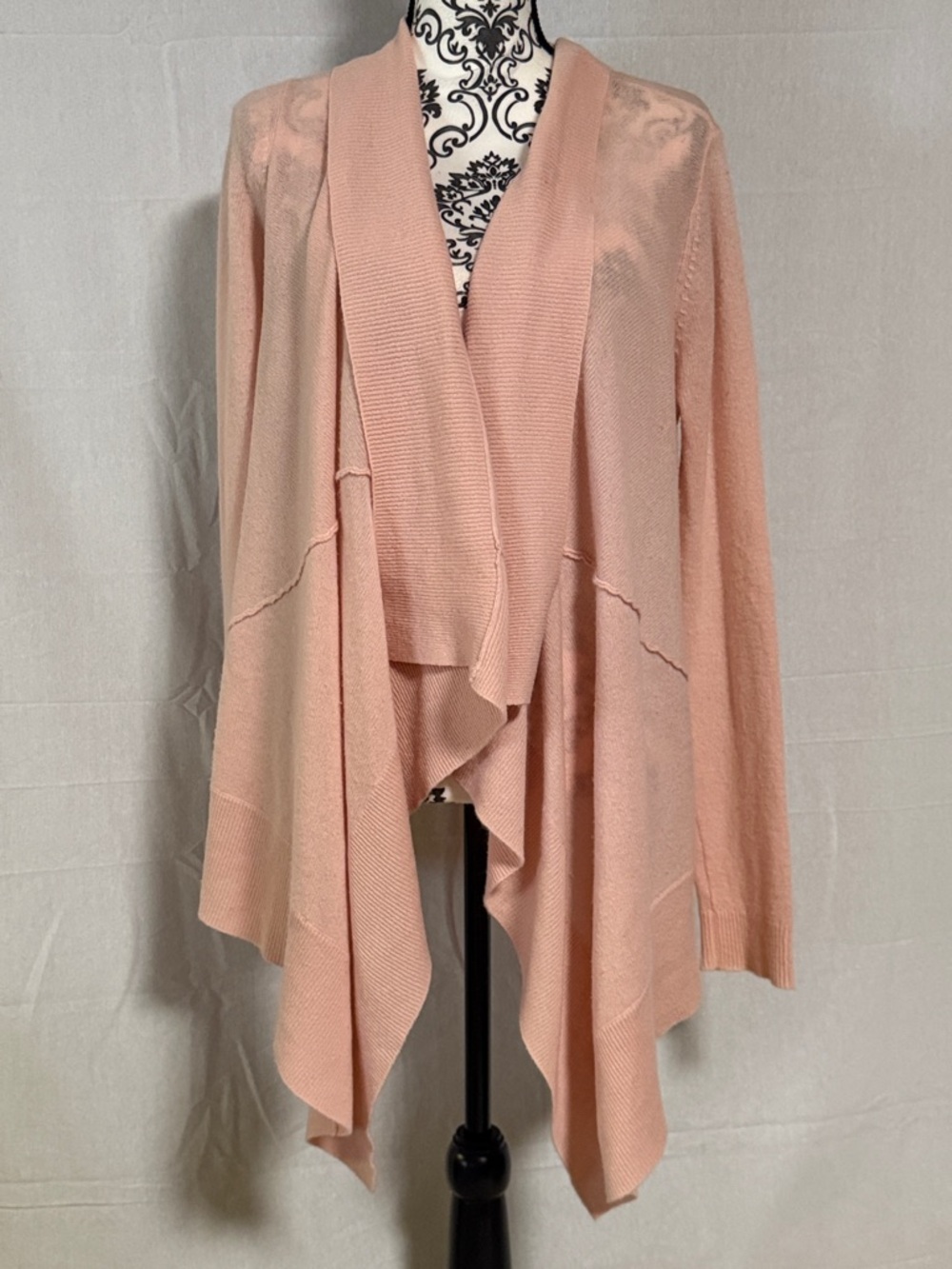 Garnet Hill Draped Open-Front Cardigan in Soft Blush Cashmere Tag missing